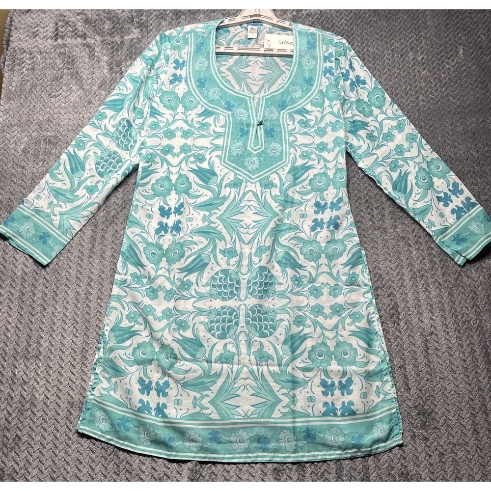 Raj Tunic Cover-Up Floral Printed Top‎ Size Small Swim Cotton Sheer Silky